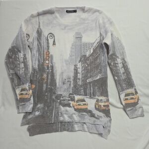 Moffi New York City Graphic Knit Sweater Taxi Print Women's Size S/P Small